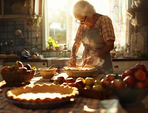 grandmother rolling pie crust apple
