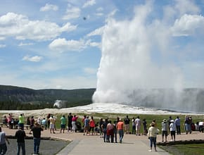 Social distancing at Old Faithful, Yellowstone National Park
