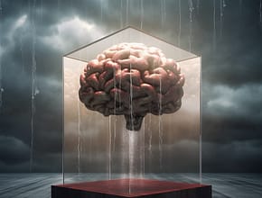 Depression Concept brain raining in box