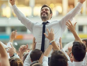 Businessman being adored by crowds to represent Narcissistic behavior